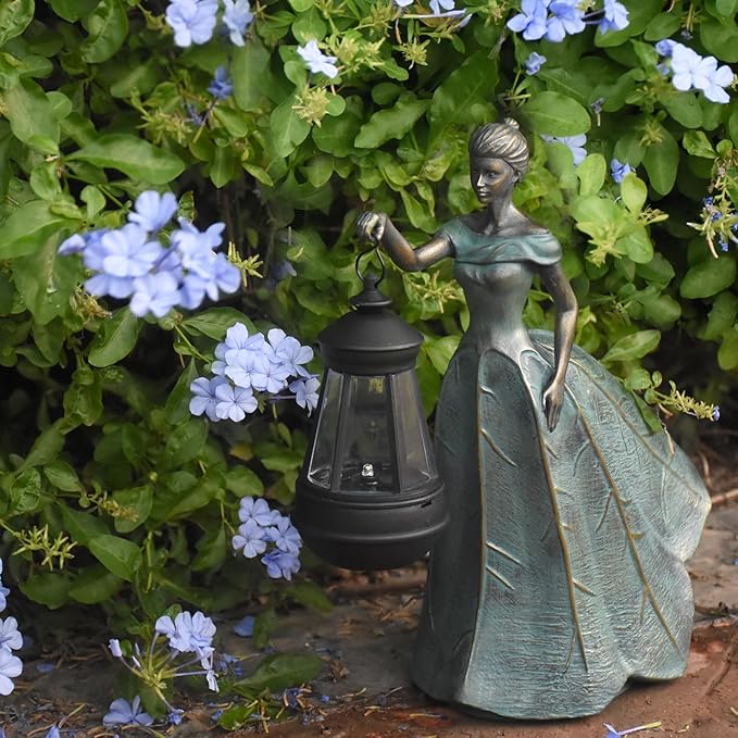 Fairy Garden Statue Solar Garden Decor Resin Statue with Lights for Yard Lawn Decorations Outdoor Patio Gardening Gifts for Women 5.5 * 9.5 * 11.5 Inch