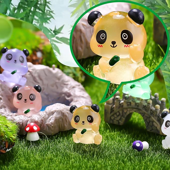 70Pcs Luminous Mini Resin Pandas, Tiny Resin Panda Figurines Miniature Resin Animals Figurines Glow in The Dark Mini Panda Figurines Bulk for Garden Landscape DIY Ornament Cake Topper Decor