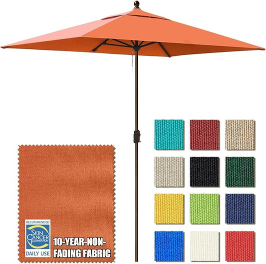EliteShade USA 10-Year-Non-Fading 6.5x10Ft Rectangular Market Umbrella Patio Umbrella Outdoor Table Umbrella with Ventilation（Rust）