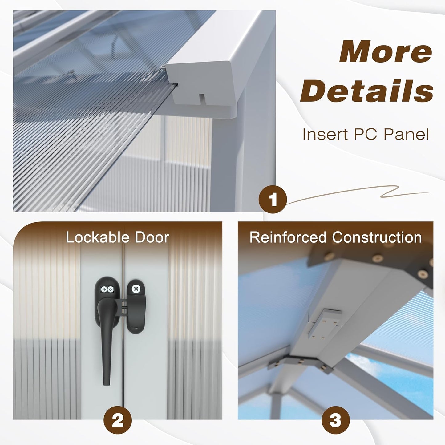 6x10 FT Green House for Outdoor, Thicken Polycarbonate Panel Wooden Walk-in Greenhouse Kit with Lockable Door and Adjustable Roof Vent, Backyard Garden, White