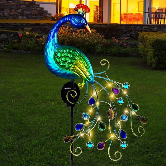 DREAMSOUL Metal Peacock Garden Solar Lights Outdoor Decorative Garden Stake Lights- Waterproof Peacock Solar Landscape LED Path Light Patio Yard Lawn Outside Decoration