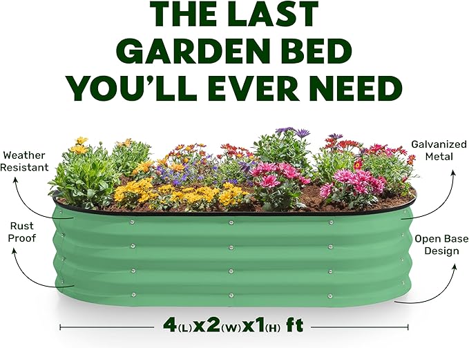 Galvanized Raised Garden Beds Outdoor // 4×2×1 ft (2-Pack) Planter Raised Beds for Gardening, Vegetables, Flowers (Light Green) // Large Metal Garden Box