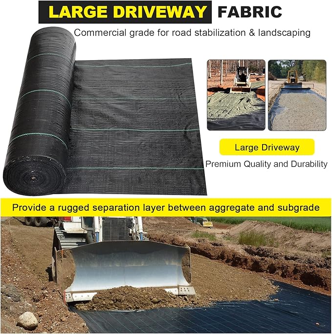 Driveway Fabric 6x300 ft - Commercial Weed Barrier, Heavy Duty 3.5OZ Landscape Fabric for Road, French Drain, Erosion Control, Construction Projects
