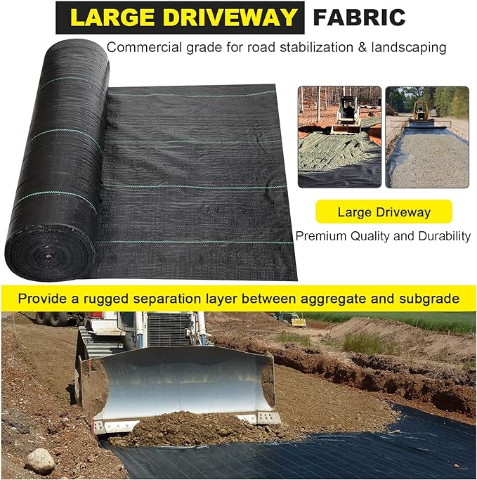 Driveway Fabric 2.5x500 ft - Commercial Weed Barrier, Heavy Duty 4OZ Landscape Fabric for Road, French Drain, Erosion Control, and Construction Projects