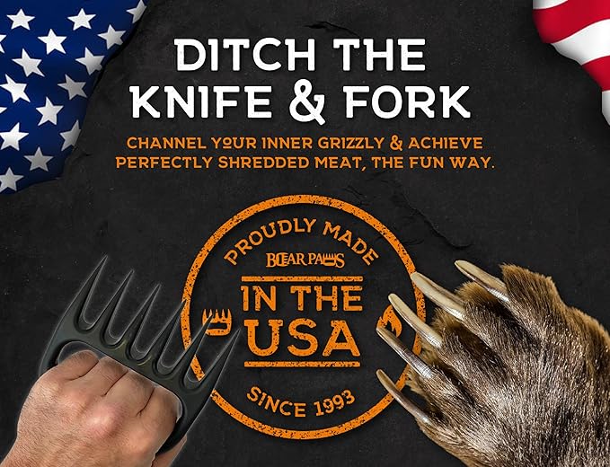 Bear Paws Meat Claws - The Original Meat Shredder Claws for Pulled Pork, USA Made - Easily Lift, Shred, Pull and Serve Pork, Chicken, Brisket and Turkey - Gift for Dad on Father's Day! (Black)