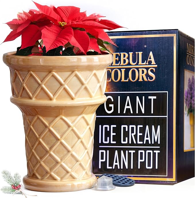 Fun & Unique Giant Ice Cream Cone Planter & Vase Quirky Large Ceramic 12” Tall Indoor Outdoor Vase for Plant Lovers – Perfect for Multiple Plants or Statement Garden Art