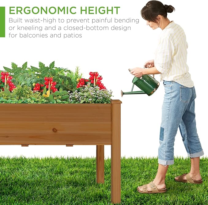 Best Choice Products 48x24x30in Raised Garden Bed, Elevated Wood Planter Box Stand for Backyard, Patio, Balcony w/Bed Liner, 200lb Capacity - Acorn Brown