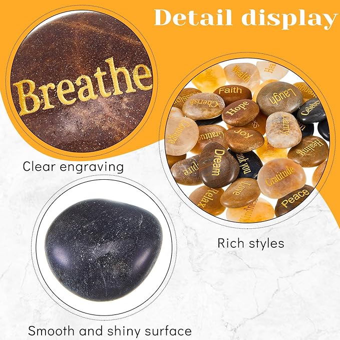 Fabbay Engraved Inspirational Stones Encouragement Motivational Rocks with Words Garden Positive Gift for Christmas Thanksgiving(Vintage Color,80 Pcs)