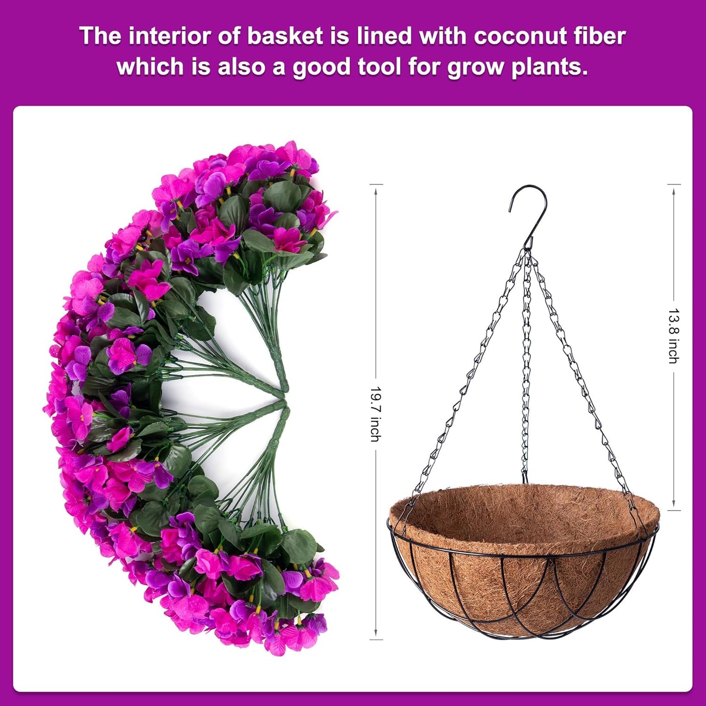 Artificial Hanging Flowers with 12" Basket Outdoor Spring Summer Decor, Fake Hydrangea UV Resistant Arrangements in Pot Planter Decor for Indoor Porch Garden Yard(Double Lotus)