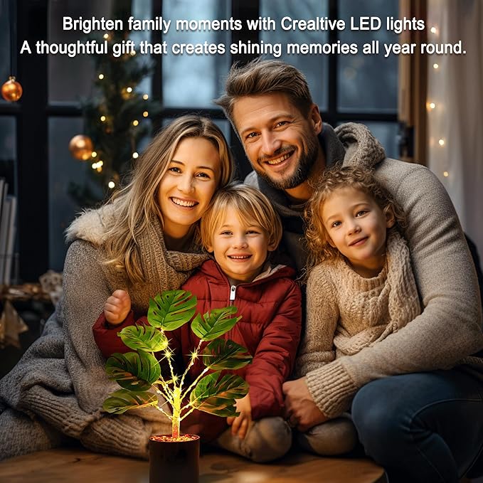 Artificial Monstera Deliciosa Plants Lamp, Tropical Trees with Greenery Leaves Stems,for Womens Gifts, Perfect Ideal for Bedroom Home Coffee Shop Decor Ambiance Charming Twinkling Tree (PLANTS - 2)