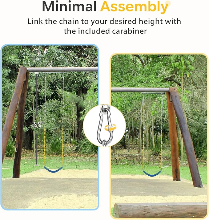 DECORLIFE 2-Pack Swing Seats for Swing Set, Support 330lb, Swings Replacement Kits with Coated Chains for Kids Adults, Swing Set Accessories with Snap Hooks for Outdoor Backyard Playground, Blue
