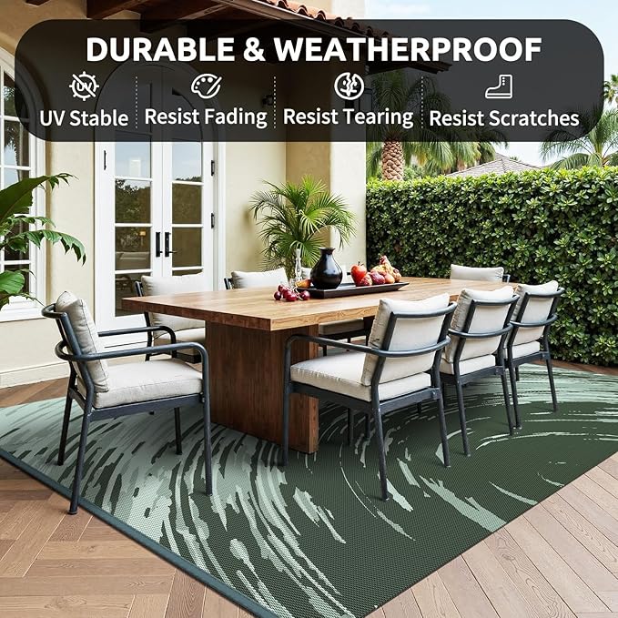COCOER Modern Outdoor Rug 9x12 Reversible-Waterproof Outdoor Patio Rug-Quick Dry Outdoor Area Rugs Indoor Outdoor Rugs-Outside Rug Patio Decor for Porch Deck Balcony Backyard