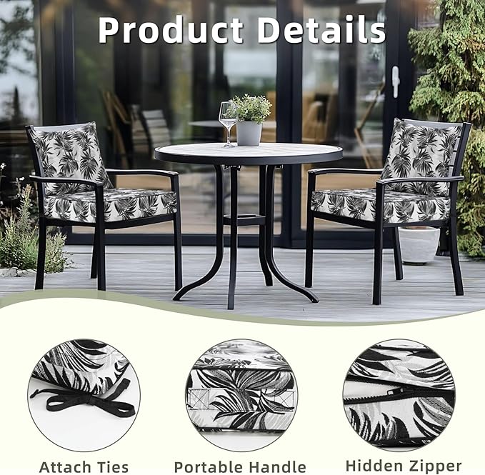 Favoyard Outdoor Seat Cushion 22 x 22 x 3 in Waterproof Pattern Fade Resistant Cover Removable Patio Furniture Cushions Deep Seat & Back Cushion Set with Adjustable Straps for Patio Chair Sofa Couch