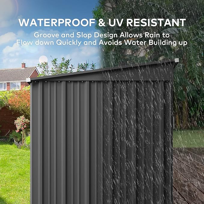 Gizoon 6' x 4' Outdoor Storage Shed with Double Lockable Doors, Anti-Corrosion Metal Garden Shed, Waterproof Shed Outdoor Storage Clearance for Backyard Patio Lawn-Dark Gray