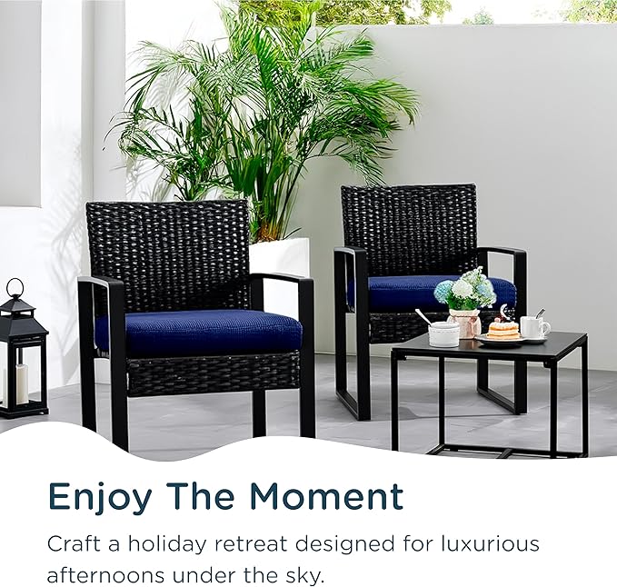 Codi Outdoor Cushions for Patio Furniture 24x24 Inch, Waterproof Chair Seat Cushion with Textured Fabric, Handles & Adjustable Straps, Fade Resistant - Set of 2, Navy Blue