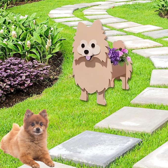 Brown Pomeranian Dog Planter Plant Pots,Cute Garden Dog Flower Planter,Large Dog Planters Birthday Gifts for Women,Office,Indoor/Outdoor Decor(9.84 * 8.66 * 16in)