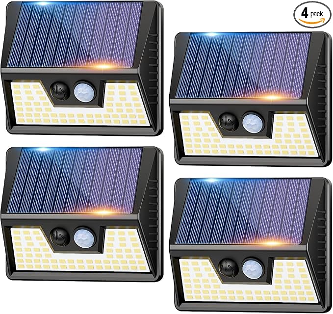 4 Pack Solar Motion Lights Outdoor, Waterproof Fence Lights Solar Powered with 3 Lighting Mode, Cold White LED Step Light for Outside Wall Yard Deck Stairs Garden - Black
