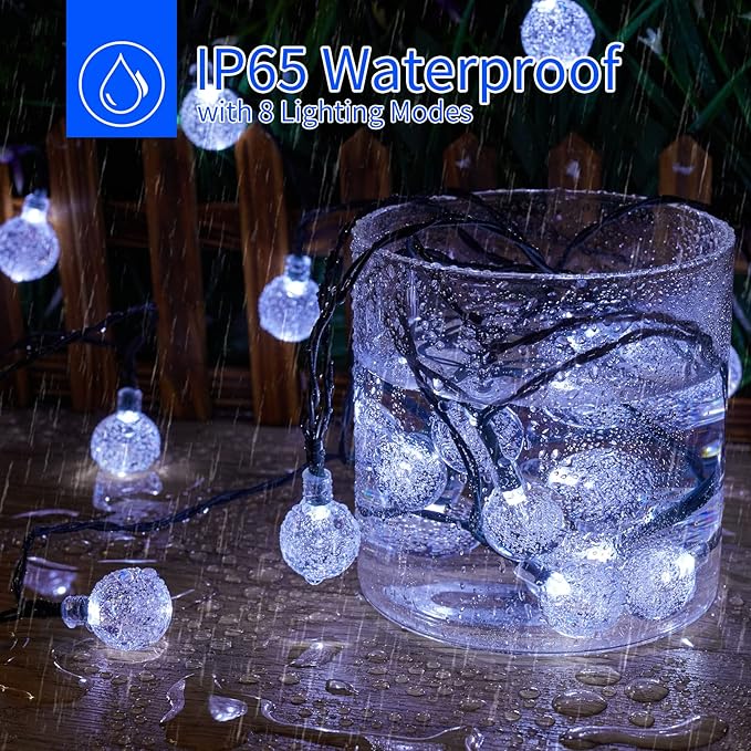 Brightown 2-Pack 120 LED 72 FT Solar String Lights Outdoor, Crystal Globe Lights with 8 Lighting Modes, Waterproof Solar Powered Patio Lights for Garden Yard Porch Wedding Party Decor (Pure White)