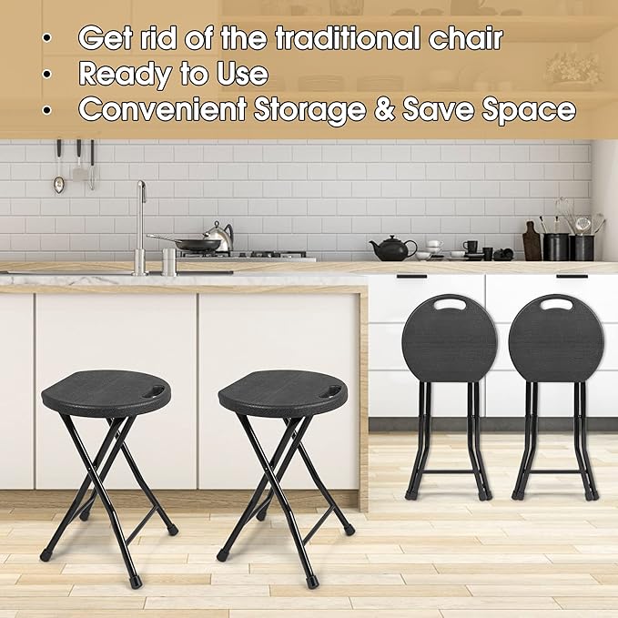 Folding Stool, 550lbs Capacity Foldable Stool with Handle, Portable Stools for Adults Heavy Duty, 18 inch Collapsible Chair for Meeting Room/Party/Garden/Home (Set of 2, Black)