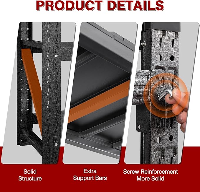 7000LBS Metal Steel Storage Shelves - 78.7" W Black 4 Tier Heavy Duty Rack Commercial Industrial Shelving with Adjustable Shelf for Basement Garage Warehouse - 78.7" W x 24" D x 78.7" H