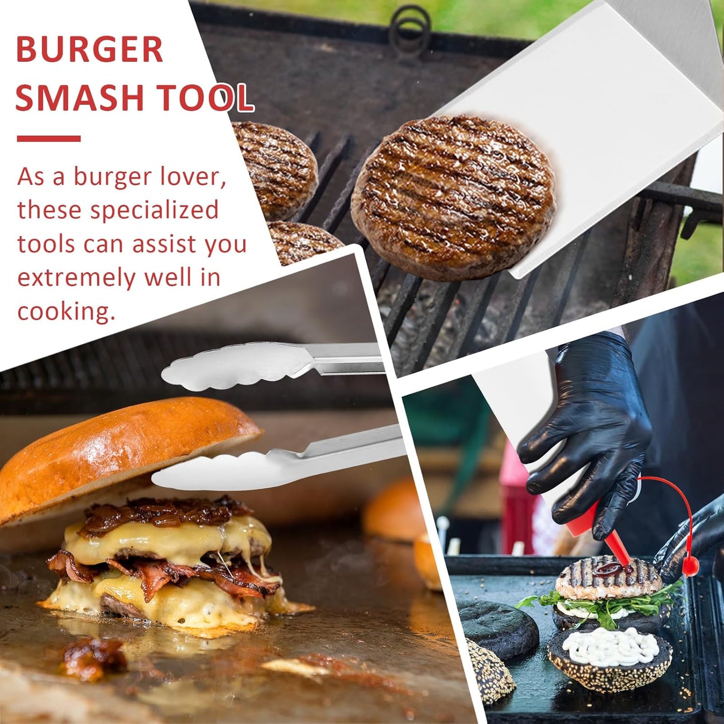 Griddle Accessories Set of 25, Leonyo Grill Accessories for Outdoor, Commercial BBQ Tools Grilling Smash Burger Press Kit with Enlarged Metal Spatulas Scraper for Flat Top Grill, Hibachi, ABS Handle