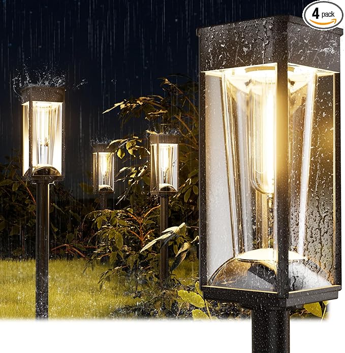 Bright Solar Lights Outdoor 4 Pack, 2-in-1 Warm&Cool Solar Pathway Lights Waterproof IP65, Auto On/Off, Long Lasting Outdoor Light for Yard Patio Garden Decor Landscape Lighting