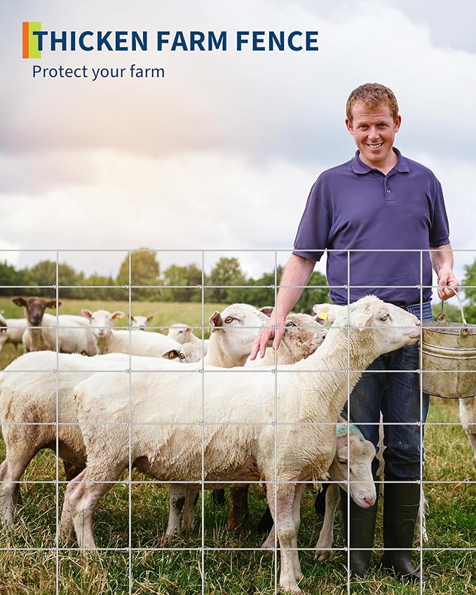 9GA Thickened Heavy Duty Cattle Farm Fence, 4ft x 164ft Galvanized Goat Deer Fence, Heavy Zinc Coating Hog Wire Fencing for Farm Livestock Animals Protection