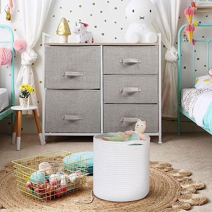 Cotton Rope Plant Basket, Woven Basket Planter for 10 inch Pot, Round Indoor Tree Pot Cover, Small Storage Bin Organizer, Basket for Plants and Home Decor, 11”X11”, White