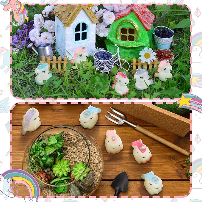 Barydat 60 Pcs Micro Unicorn Miniature Figurines Garden Moss Landscape Mini Resin Animals Unicorn Cake Topper DIY Terrarium Crafts Ornament Accessories for Home Dollhouse Decoration, 4 Colors