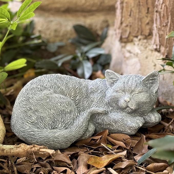 Cat Memorial Stones & Grave Markers Cat Statue, Cats Memorial Gifts for Loss of Cat Sympathy Gift, Cat Statues for Garden Outdoor Statue Decor, 11.4" Length Garden Accent Decorative Cat Figurine