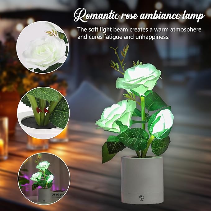 Rose Night Light Gifts for Women, Christmas Day Gifts for Mom Women Wife Friends Her Christmas Anniversary Birthday Gift, Perfect Ideal for Bedroom Ambiance Coffee Shop (White)
