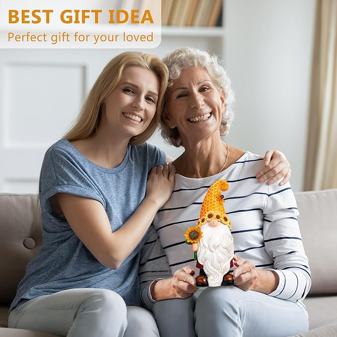 Garden Gnomes Outdoor - Sunflower Gnome Statue with Solar LED Lights for Yard, Patio, Lawn Ornaments - Best Garden Gifts for Mothers Day, Housewarming, Festival