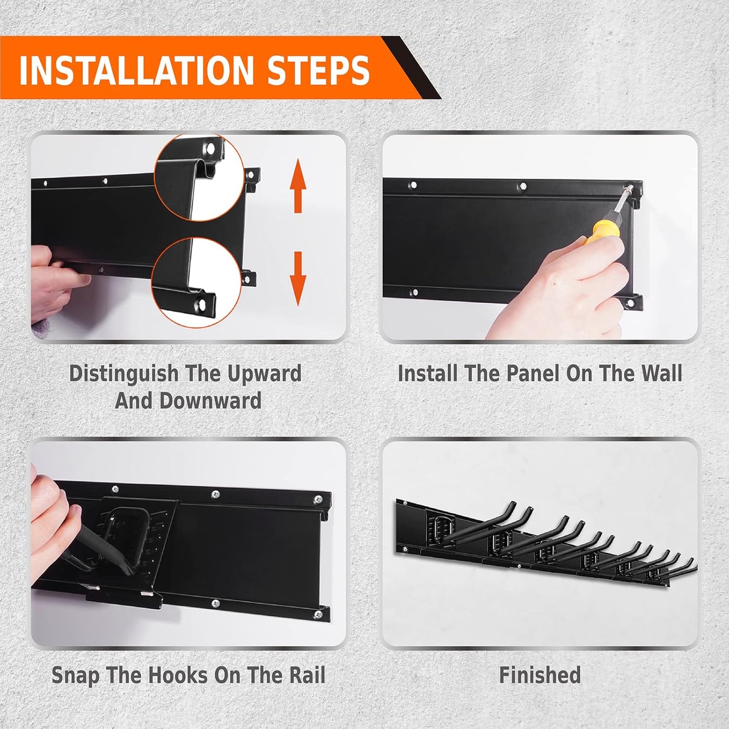 Charmount 96" Garage Storage Wall Organizer with 1200lbs, 12 Hooks Broom Holder Wall Mount, Garden Tool Organizer, Easy Installation Tool Storage to Accommodate Brooms, Hoses, Yard Tools and More