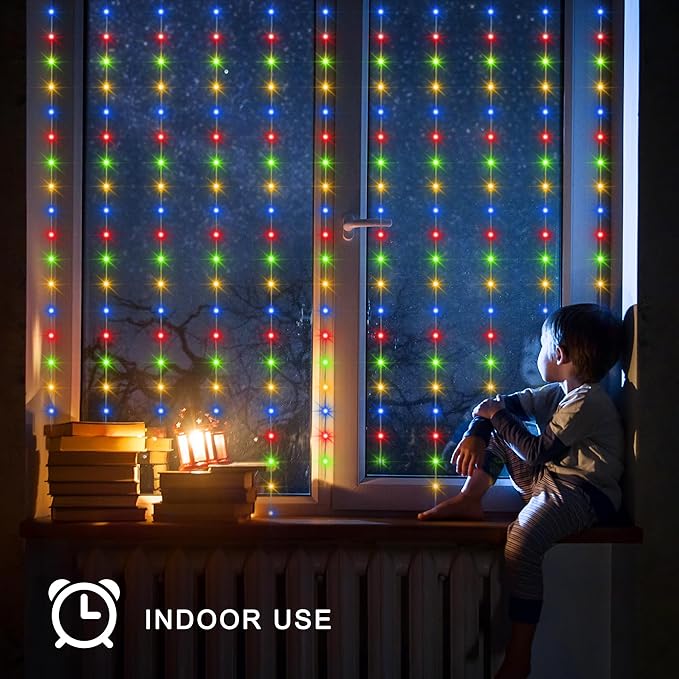 echosari Solar Curtain Lights 7.9ft x 6ft 144 LED Outdoor Curtain Lights Waterproof with Timer 8 Modes for Christmas Garden Patio Fence Wedding Wall Window Gazebo Decor - Multicolor