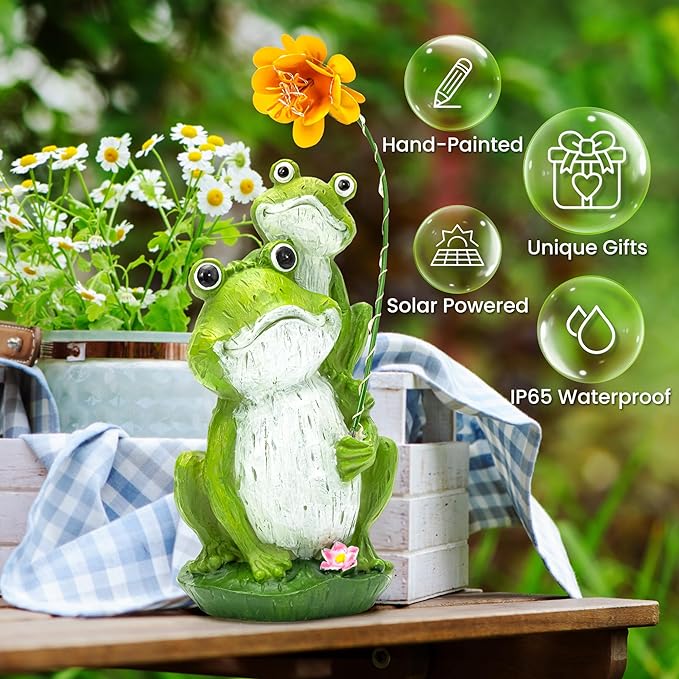 GIGALUMI Solar Garden Decor Flower Umbrella Frog Statues Outdoor, Birthday Gifts for Women, Gifts for Mom Grandma Senior Elder, Elephant Ornament for Balcony, Garden, Patio, Yard, Lawn