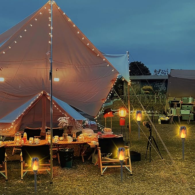 EOYIZW Solar Outdoor Lights, Solar Tiki Torches with Flickering Flame for Outdoor Decor, Waterproof Outdoor Lights Solar Powered, 12 LED Mini Torch Lights Decorative for Garden Yard Patio