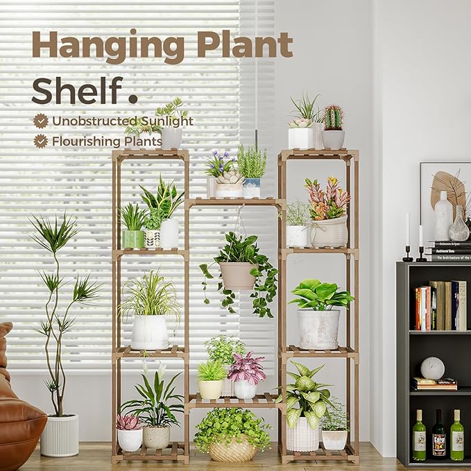 Bamworld Plant Stand Indoor Outdoor Hanging Shelf for Multiple Plants Tall Large Holder for Living Room Patio Balcony Garden (A-Cabinet-Wider)
