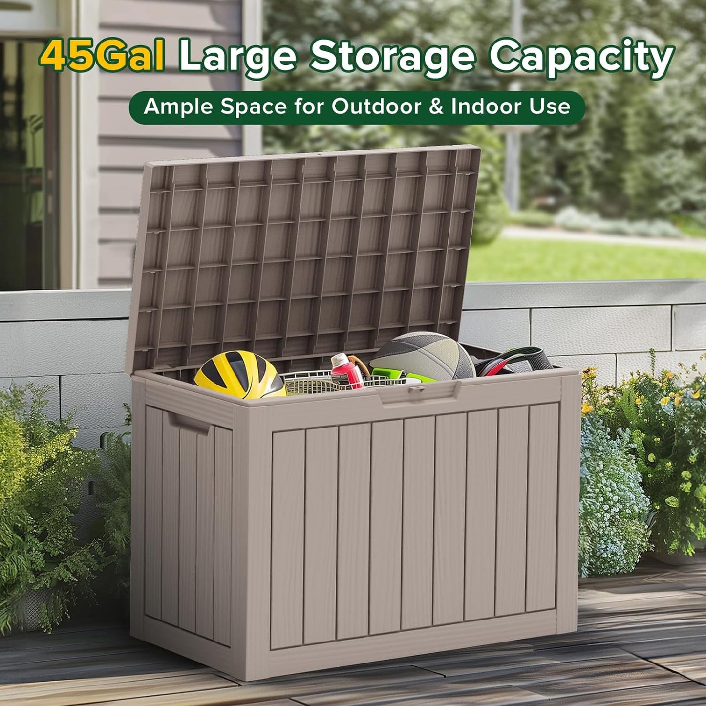 45GAL Brown Outdoor Storage Deck Box with Lock Hole – Waterproof, SGS - Tested UV Protection, Perfect for Patio Pillows & Pool Floats, Sturdy All - Weather Design