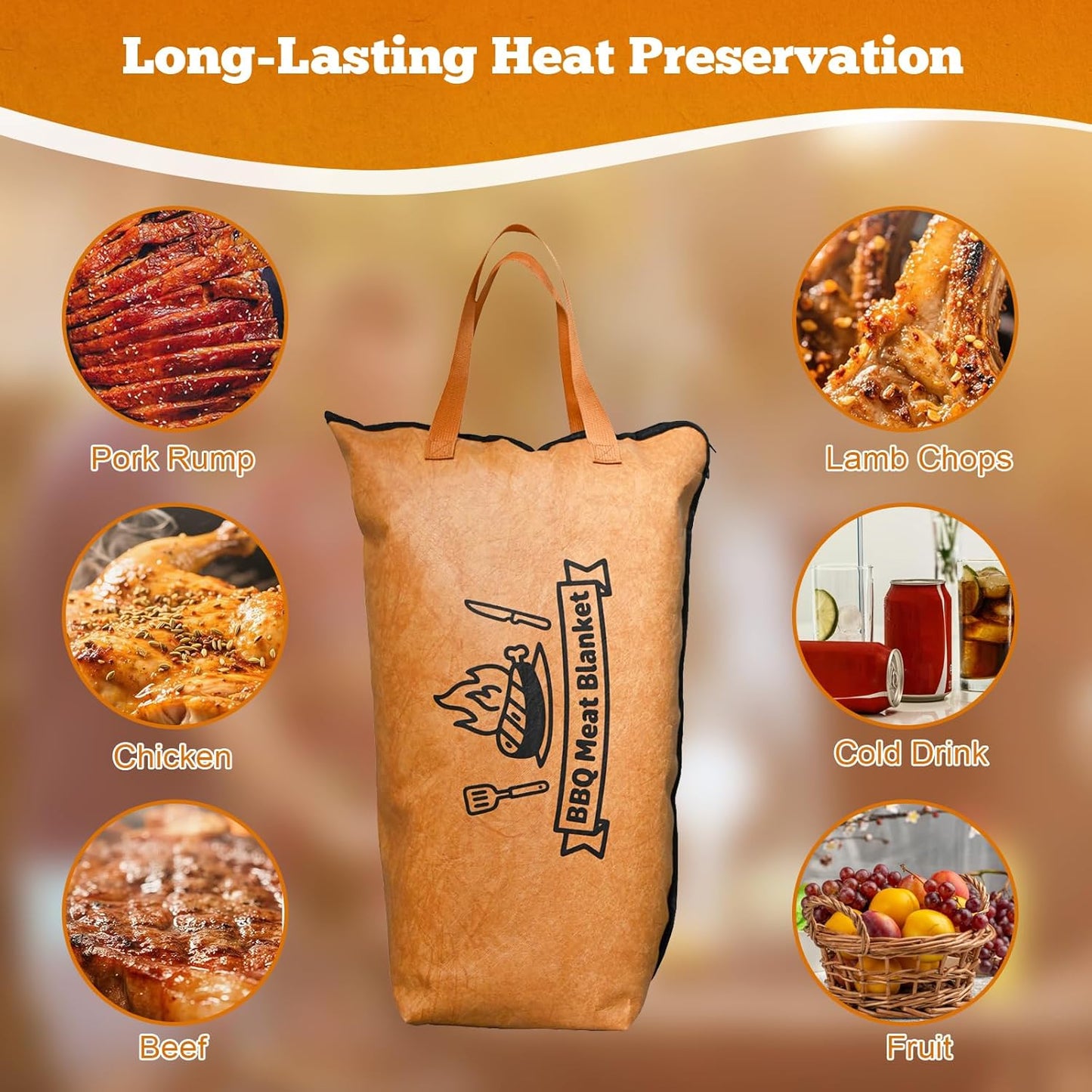 BBQ Blanket for Resting Meat,Reusable Smoker Grilling Bag Insulated Resting Bag with Wide Mouth,BBQ Accessories for Large Brisket,Beef,Turkey,Pork (21in)