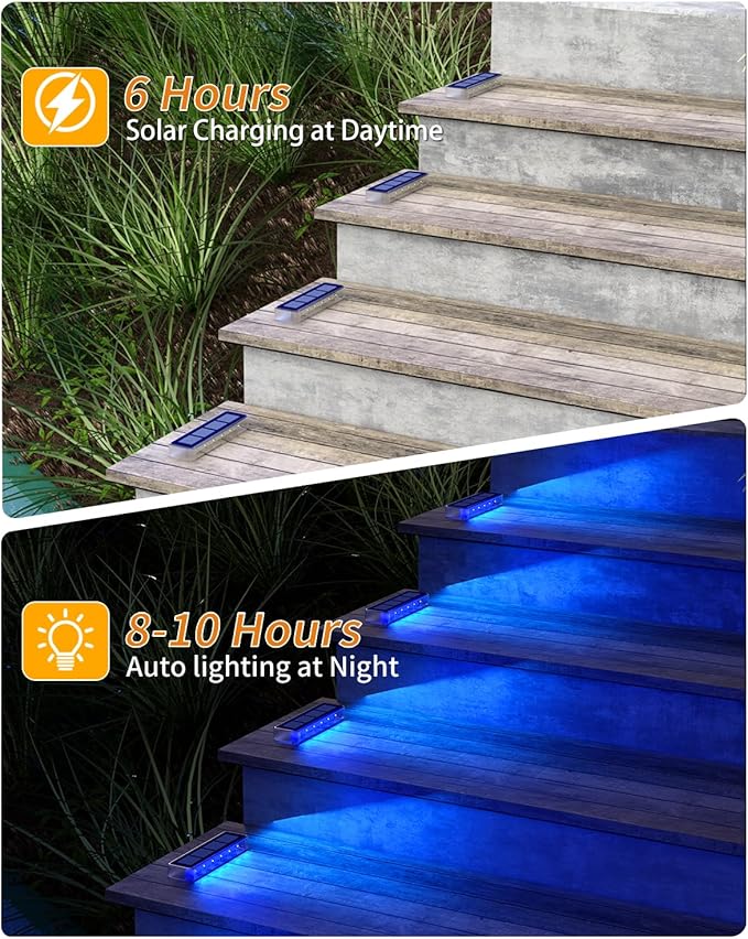 Blue Solar Lights for Outside,4 Pack Solar Deck Lights Outdoor Waterproof LED,Blue Step Light for Outside,Dock Light Solar Powered Waterproof for Deck,Steps,Dock,Driveway,Stair,Path