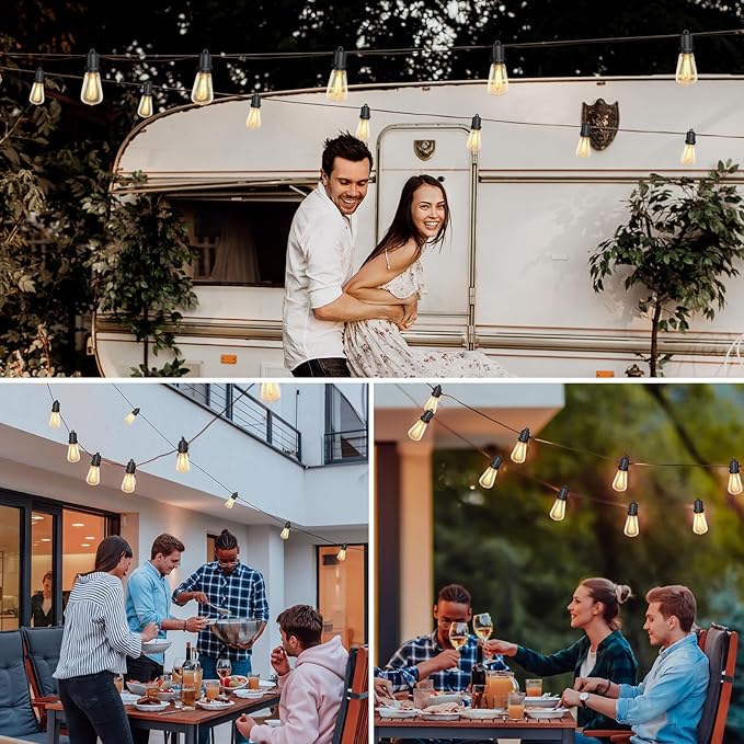 GOOTHY Outdoor String Lights 100Ft ST38 LED Patio Lights Outdoor Waterproof with 52 Vintage Edison Bulbs, Connectable Dimmable Backyard Light for Outside Backyard Porch Balcony Party Bar Decorations