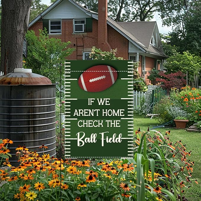 Funny Garden Flag Baseball Sports Mom Gifts for Baseball Lovers If We Aren'T Home Check The Ball Field Small Double Sided Burlap art Stained Glass Style Garden Flags 12 x 18 Inch for Outside