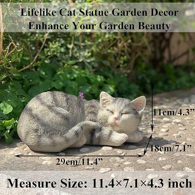 Cat Statue for Garden Outdoor Statue Decor, Garden Cat Statues Decor for Patio, Lawn, Yard Ornament, Sleeping Cat Statue Resin Decoration for Home, Table & Porch, Gift for Mom