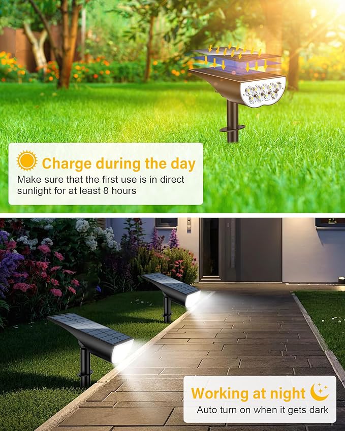 BAXIA TECHNOLOGY Solar Spot Lights Outdoor Waterproof, 3 Lighting Modes Solar Landscape Lights, Dusk to Dawn Spot Light for Yard Garden Pathway Driveway, Warm White, 6 Pack