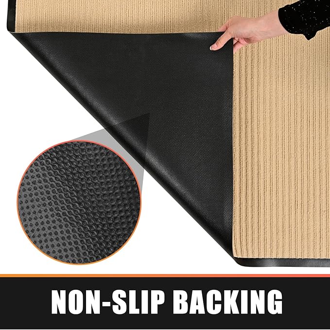 fani Heavy Duty Large Outdoor Indoor Entrance Black Doormat Waterproof Low Profile Entrance Rug Front Door Mat Patio Anti-Skid Rubber Back, 48x72 inch (Beige)