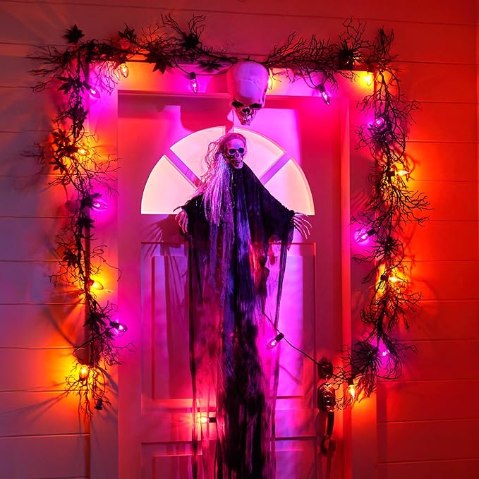 C9 Halloween Lights, Orange and Purple Halloween String Lights, Waterproof Halloween Lights for Outdoor Indoor Xmas Roofline Decor, Black Wire, 25 Feet