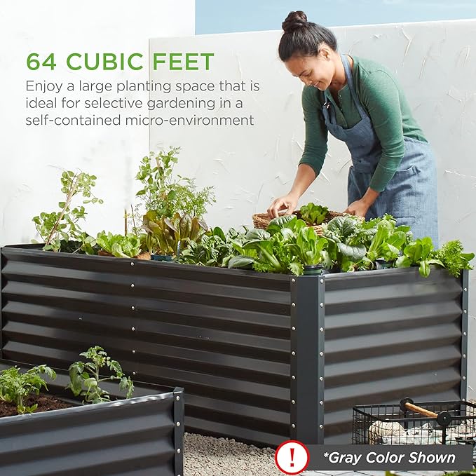 Best Choice Products 8x4x2ft Outdoor Metal Raised Garden Bed, Deep Root Planter Box for Vegetables, Flowers, Herbs, and Succulents w/ 478 Gallon Capacity - Dark Green