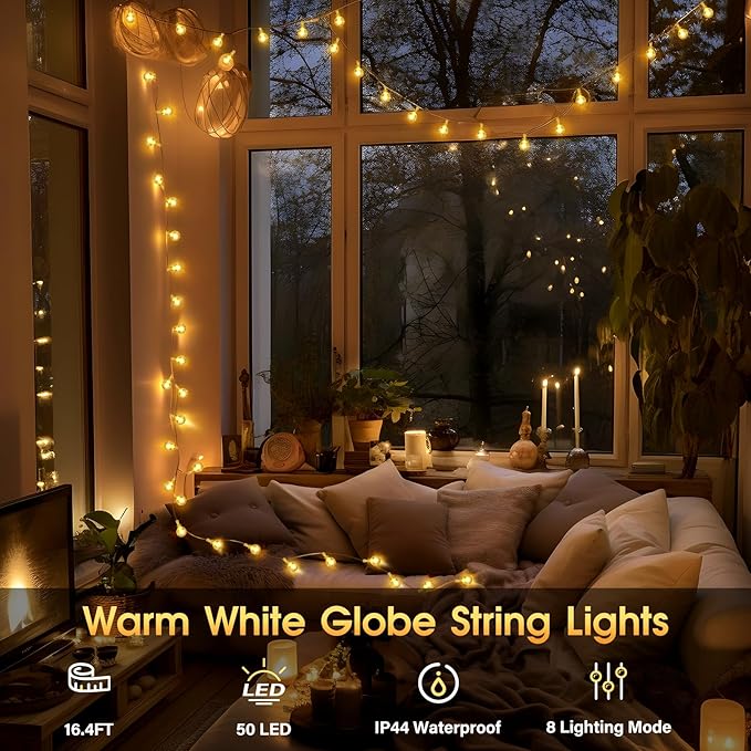 45.9ft 140LED Globe String Lights Outdoor,Crystal Fairy Light IP44 Waterproof Outdoor Hanging Decorative Lights for Home Tent Patio Garden Party Wedding Decor