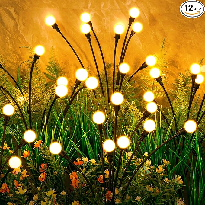 ASMAD Solar Lights Outdoor(12-Pack, 96 LEDs), Solar Garden Lights, Outdoor Decorations, Firefly Light for Patio Decor, Big Bulb, Unique Gifts for Women, Gifts for Grandma