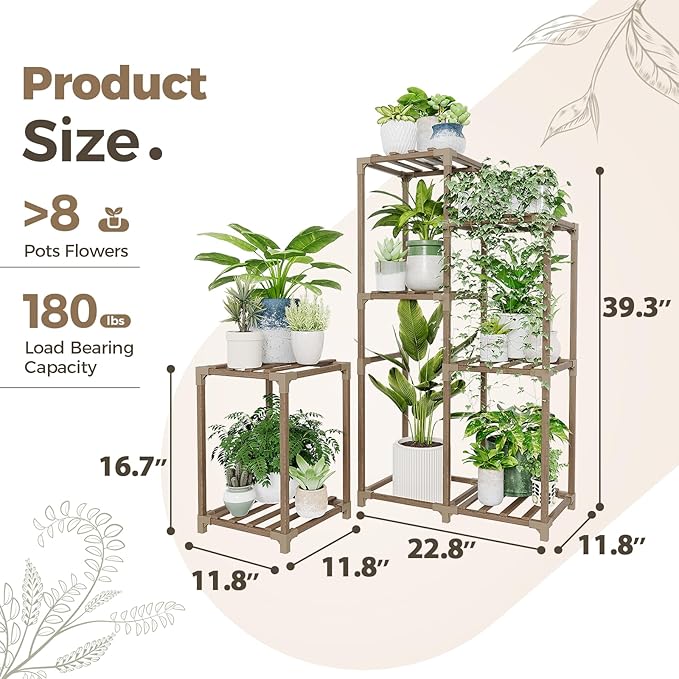 Bamworld Plant Stand Indoor Corner Plant Shelf Wood Plant Holder for Multiple Plants Tall Flower Stands Plants Table Rack Garden Patio Lawn Window 03H